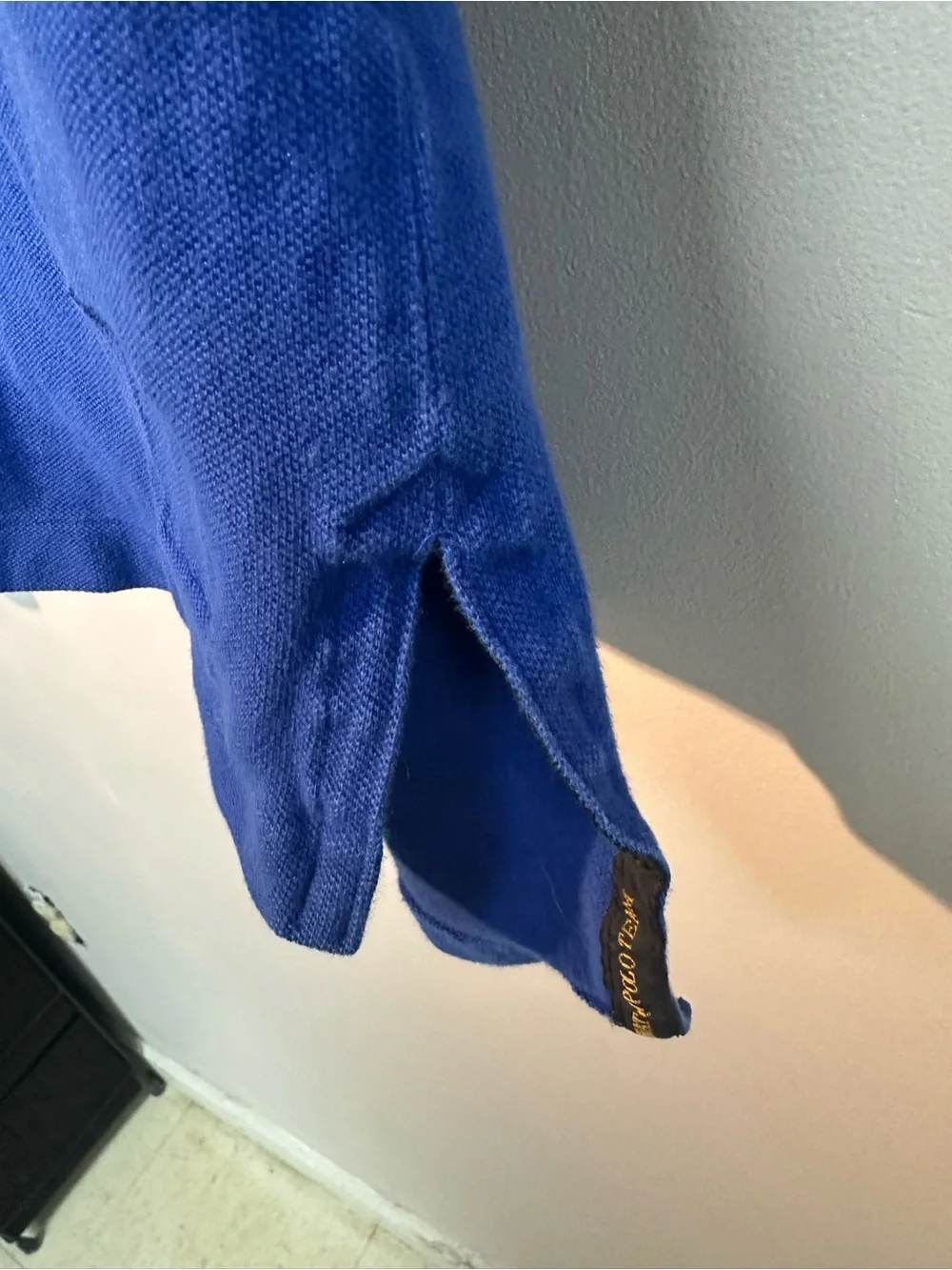 Ralph Lauren Blue Polo with White Sleeves and Yellow Embroidery